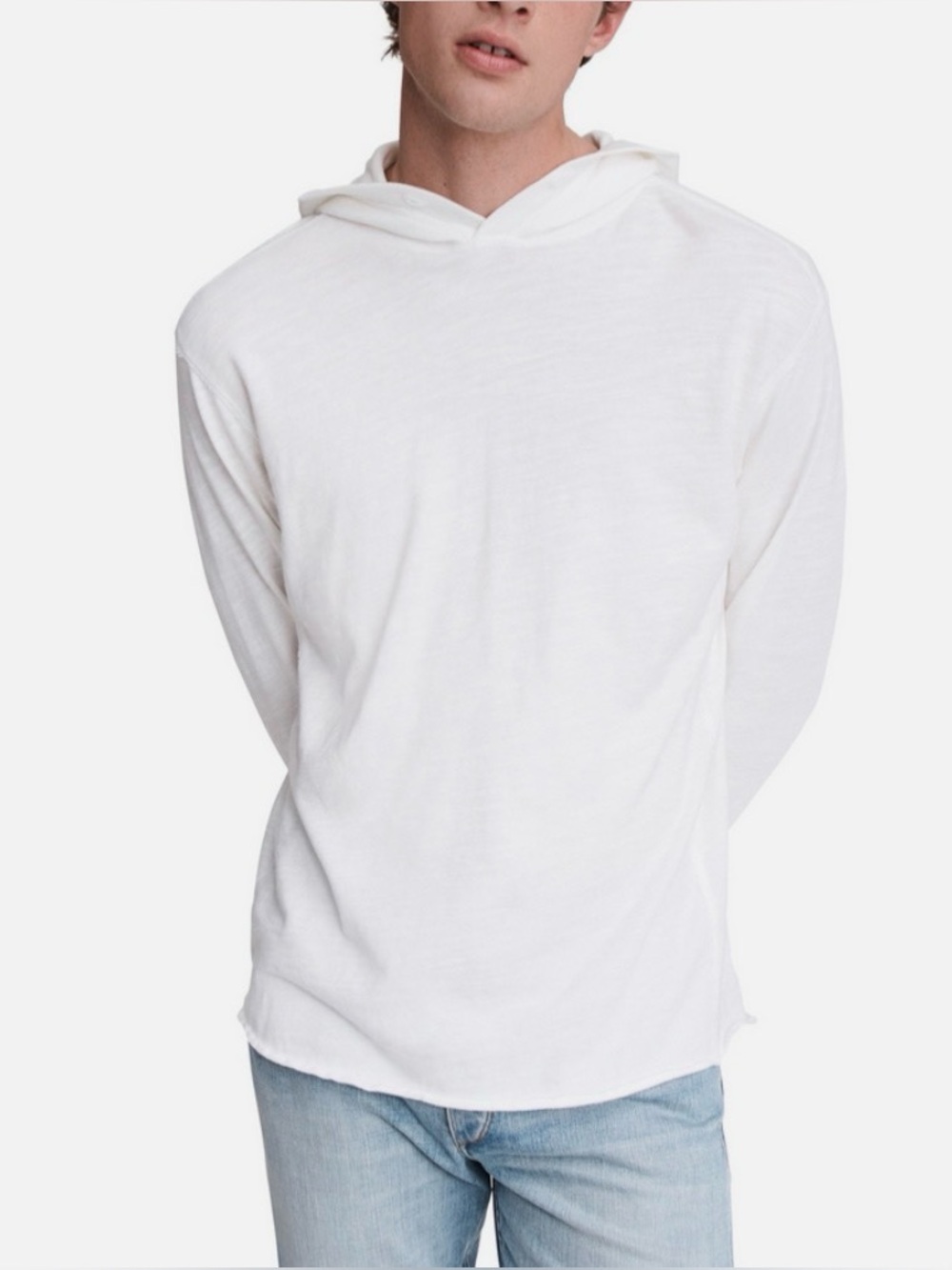 rag & bone White Lightweight Hooded Long-Sleeve Shirt